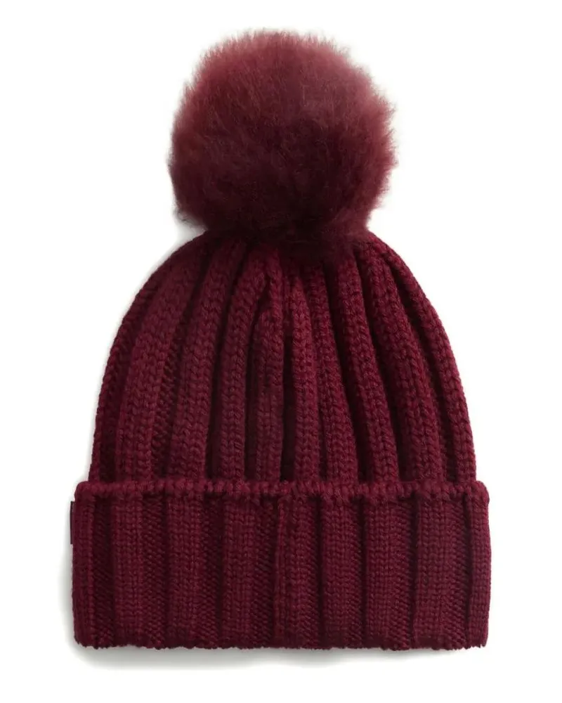 Woolrich Caps & Mützen Ribbed Wool Hat With Detachable Pom-Pom schwarz Schwarz