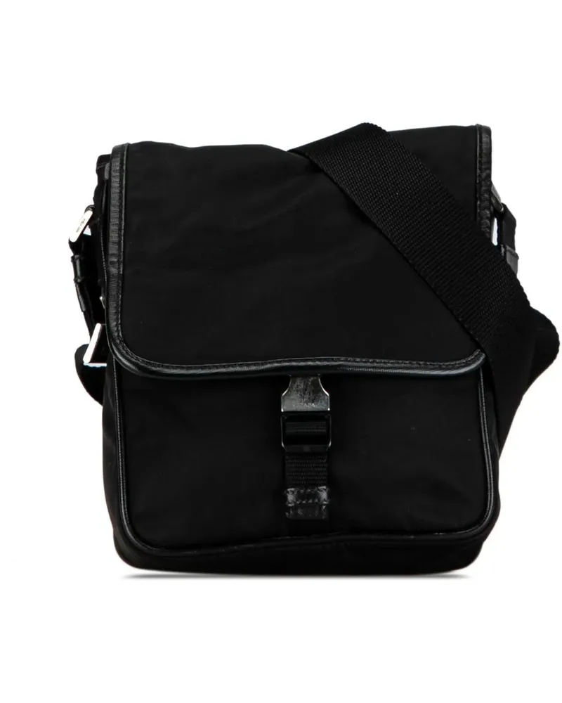 Prada Hobo Bags Tessuto Buckle Messenger Bag schwarz Schwarz