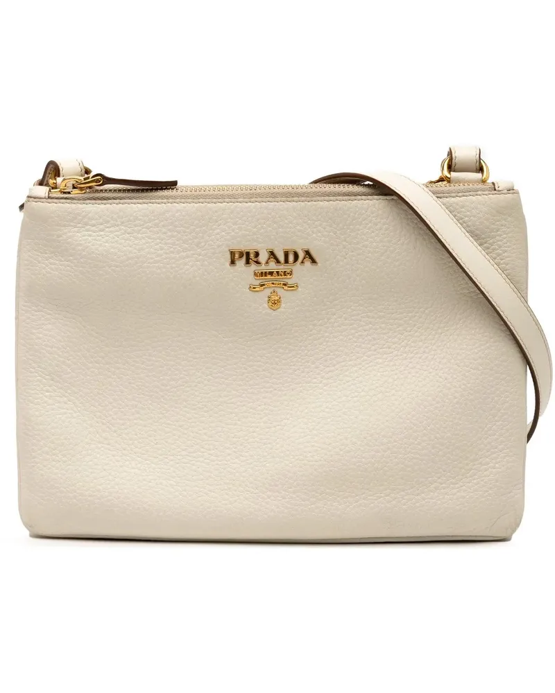 Prada Hobo Bags Vitello Daino Double Zip Crossbody weiß Weiß