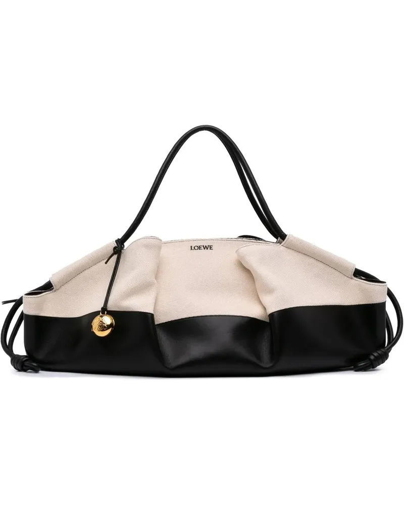 Loewe Hobo Bags XL Shiny Calfskin and Canvas Paseo Satchel schwarz Schwarz