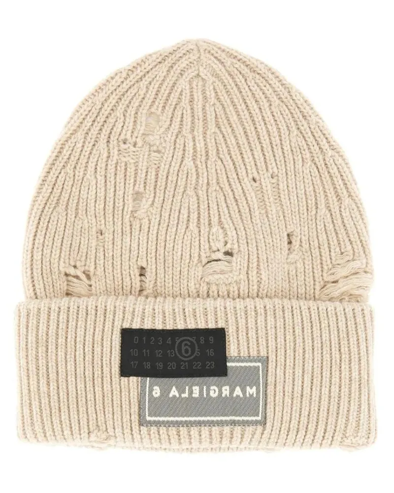 Maison Margiela Caps & Mützen Ribbed Beanie Hat With Distinctive Logo Patch beige Beige