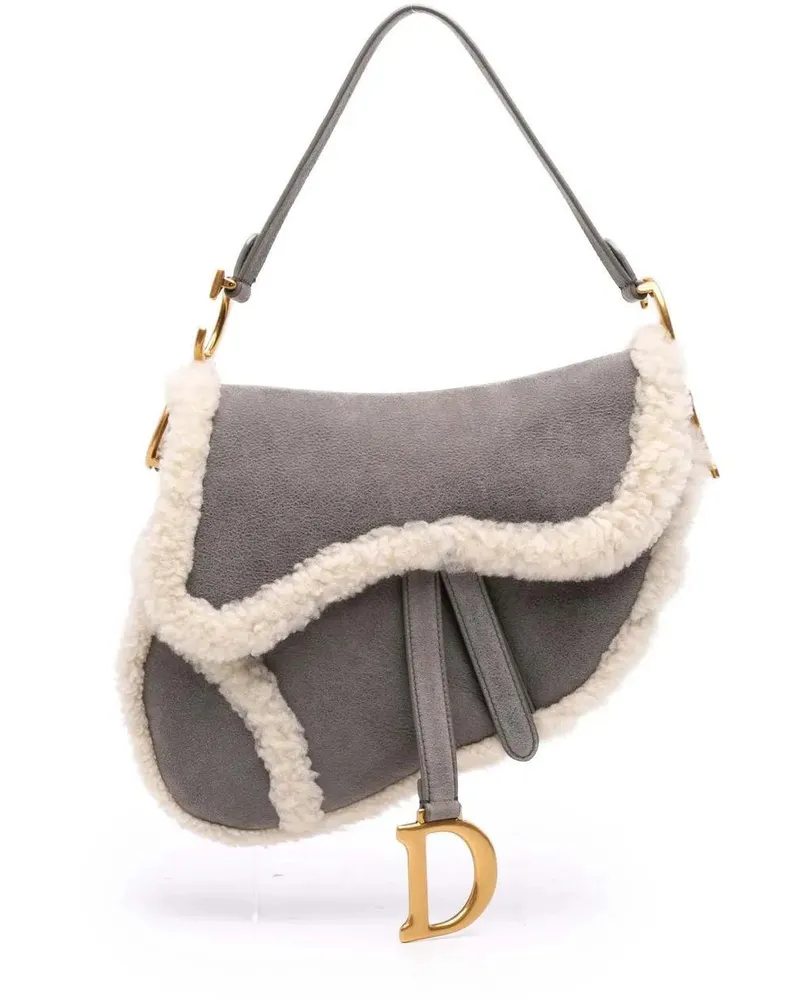 Dior Hobo Bags Shearling Suede Saddle Bag grau Grau