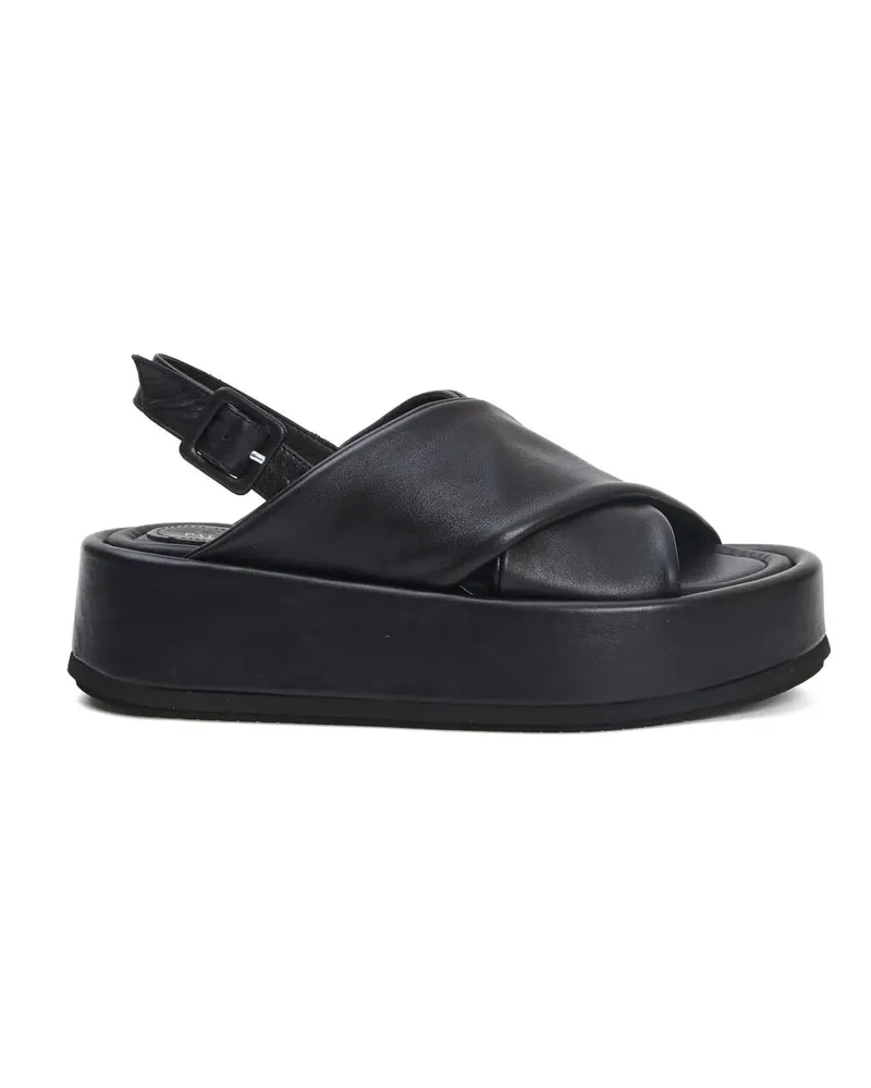 Paloma Barceló Sandalen Black Leather Crossover Wedge schwarz Schwarz