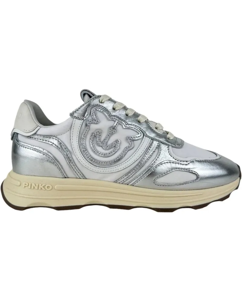 Pinko Low-Top Sneaker Silver Leather-Mesh Blend Sneakers weiß Weiß