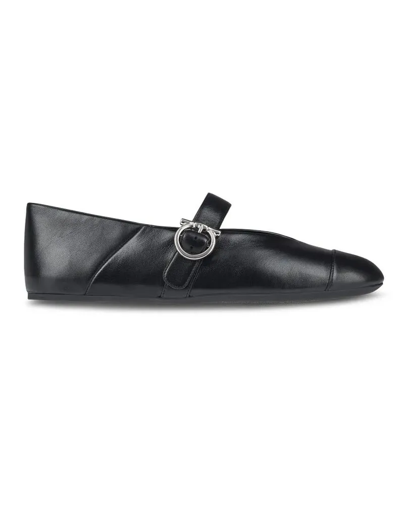 Ferragamo Rounded Toe Flat Shoes With Delicate Instep Strap schwarz Schwarz