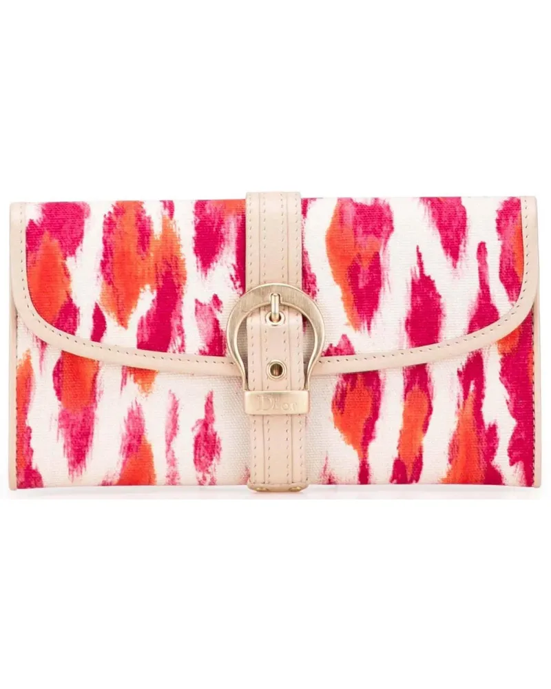 Dior Portemonnaie Printed Canvas Buckle Strap Flap Wallet rosa Gold