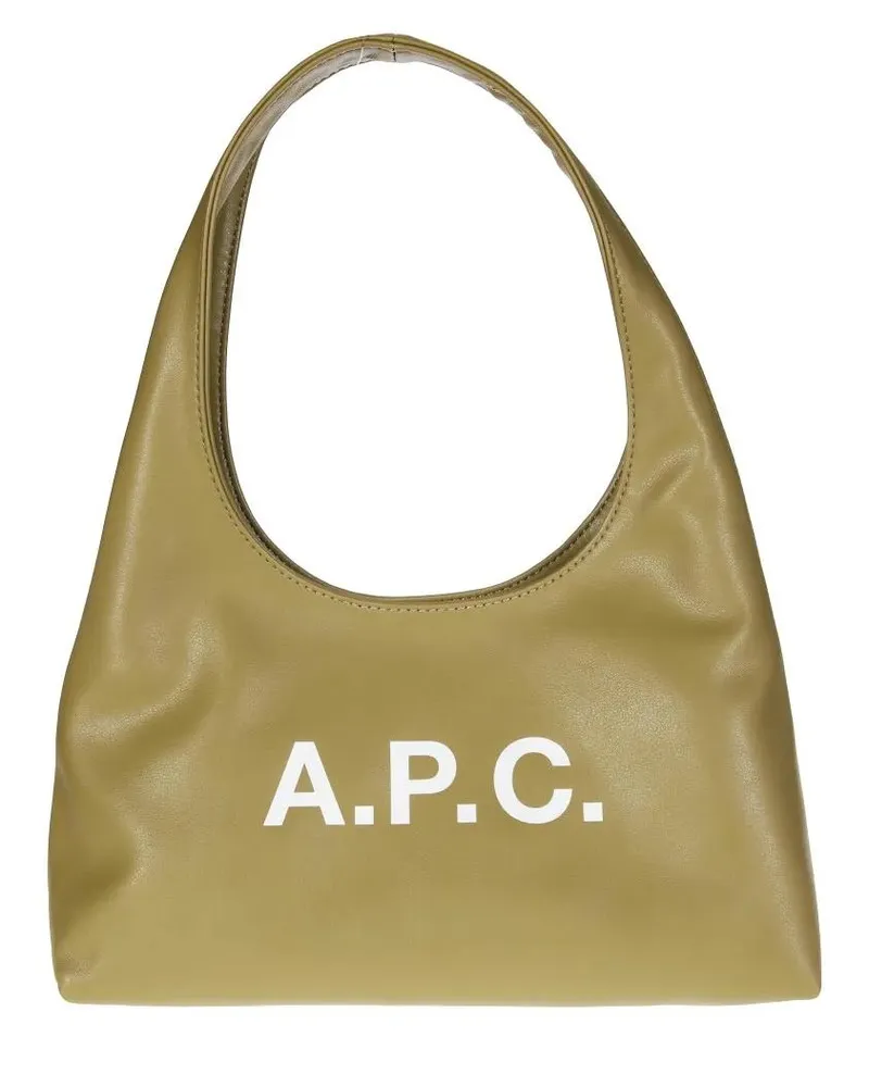 A.P.C. Hobo Bags Smooth Structured Shoulder Bag With Bold Logo grün Grün