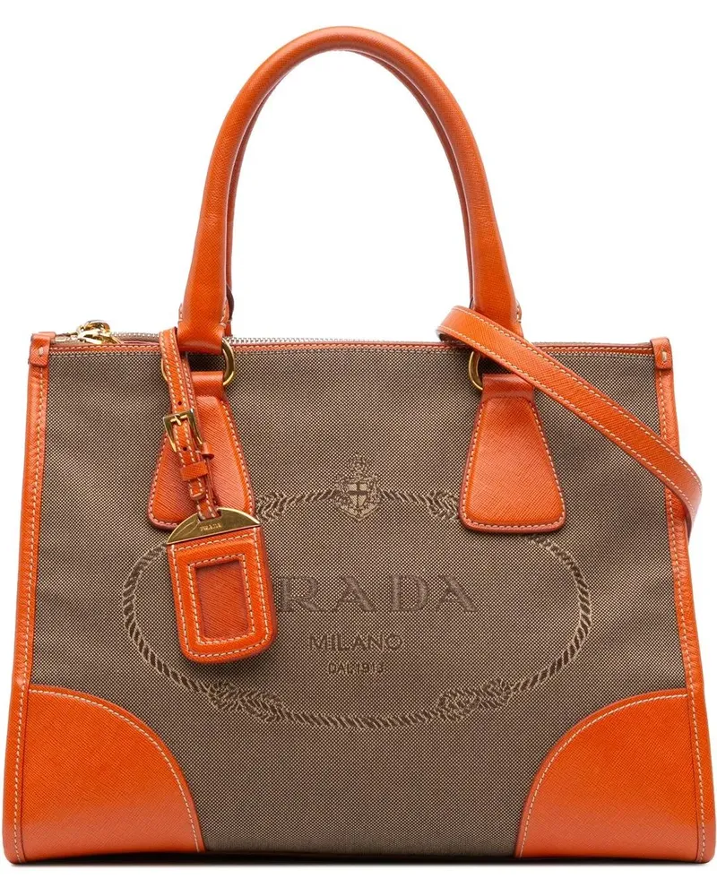 Prada Hobo Bags Saffiano Trimmed Canvas Canapa Logo Double Zip Sat braun Braun