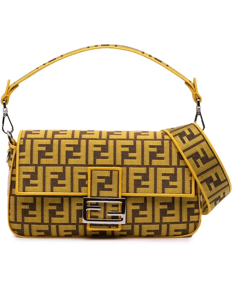 Fendi Hobo Bags FRGMT x Zucca Embroidered Canvas Baguette Satchel gelb Gelb