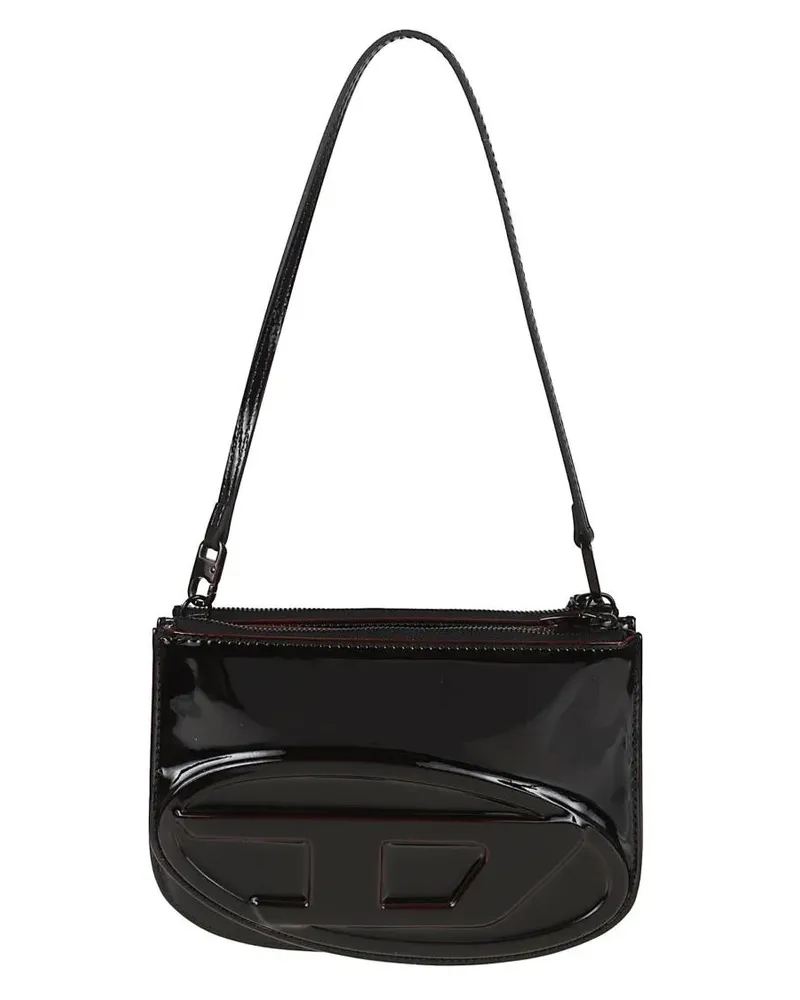 Diesel Hobo Bags Glossy Polyurethane Shoulder Bag schwarz Schwarz