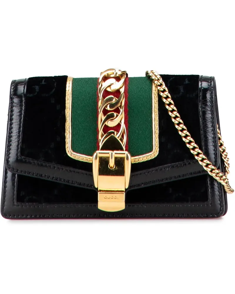 Gucci Hobo Bags Mini GG Velvet Sylvie Shoulder Bag schwarz Schwarz