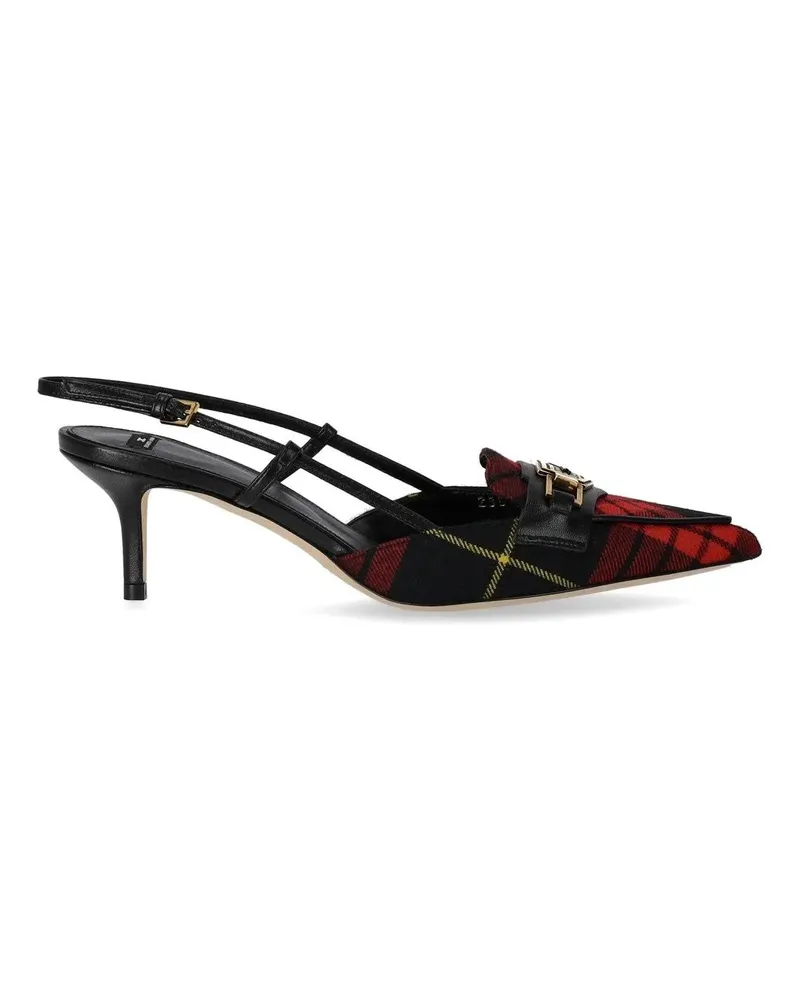 Elisabetta Franchi Hohe Schuhe Black And Red Tartan Slingback Pump schwarz Schwarz