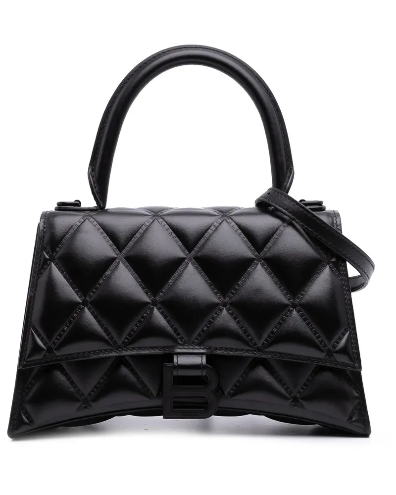 Balenciaga Hobo Bags Small Quilted Leather Hourglass Top Handle Bag schwarz Schwarz