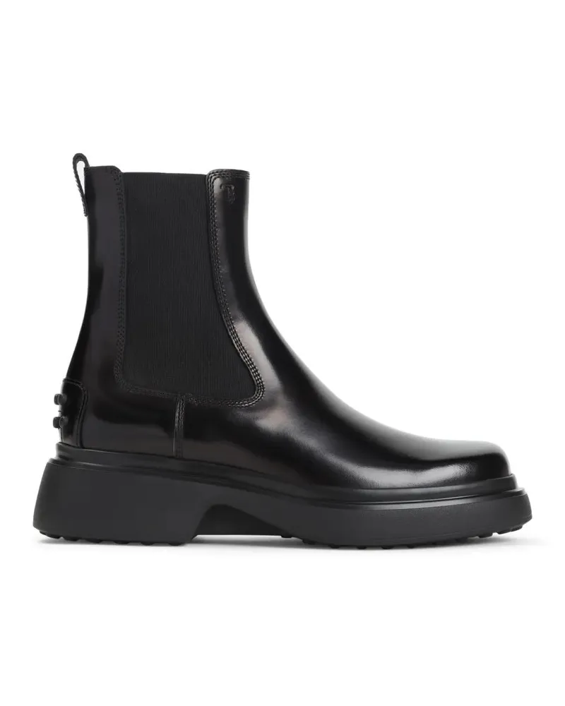 TOD'S Stiefel Black Leather Ankle Boots With Elastic Panels schwarz Schwarz