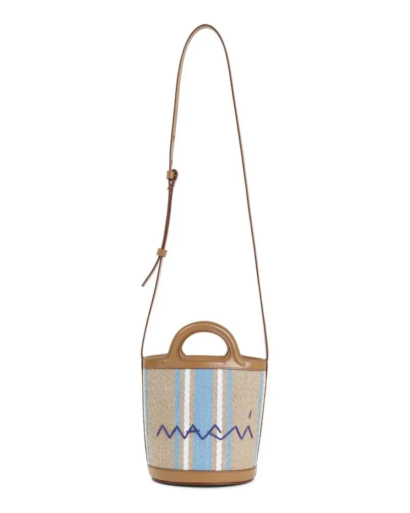 Marni Beuteltaschen Cigar Brown Jute Tropicalia Mini Bucket Handbag braun Braun