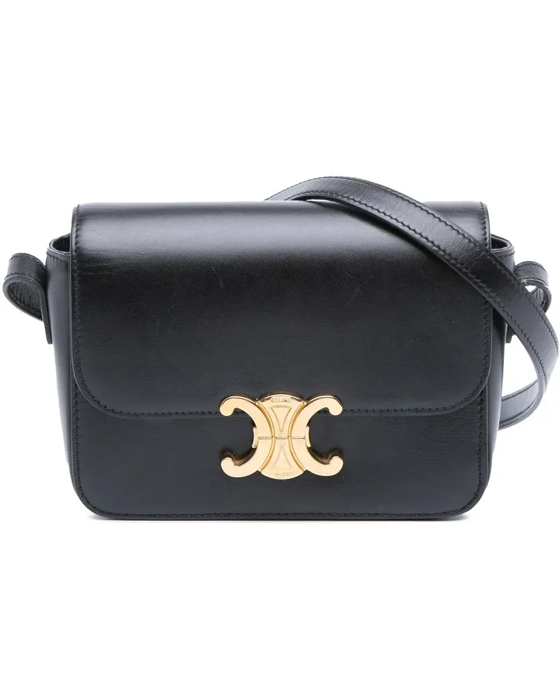 Celine Hobo Bags Teen Shiny Calfskin Triomphe Crossbody schwarz Schwarz