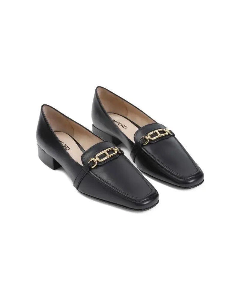 Tom Ford Pumps & High Heels Black Calf Leather Loafers Schwarz