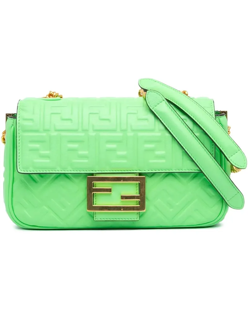 Fendi Hobo Bags 2010-2024 Zucca Embossed Leather Chain Midi Baguet grün Grün