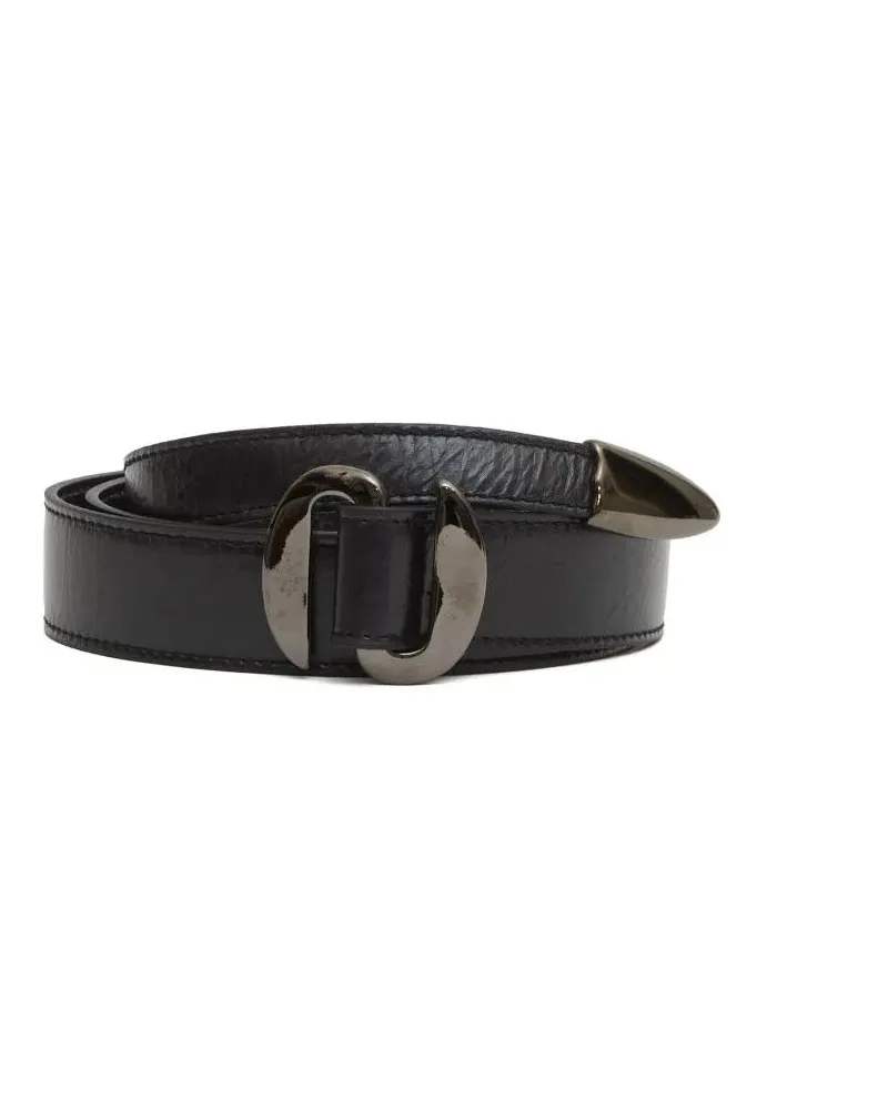 Orciani Gürtel Silver Circular Buckle Belt Black Leather schwarz Schwarz