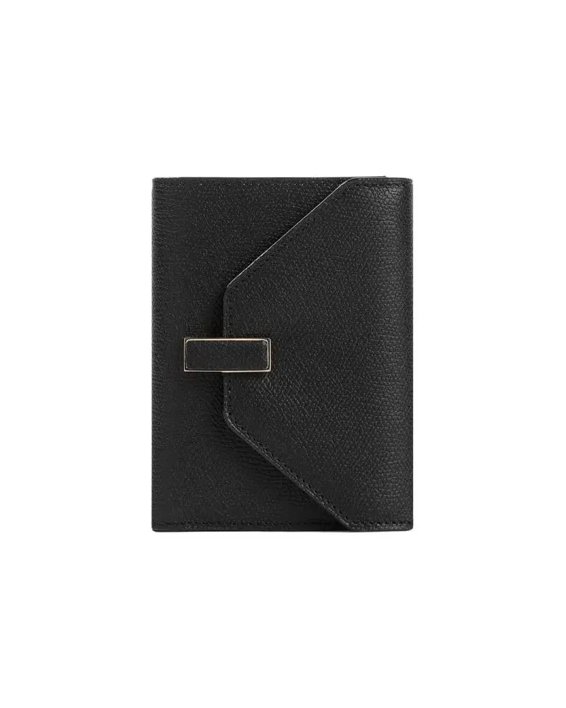Valextra Portemonnaie Compact Black Calf Leather Iside Wallet schwarz Schwarz