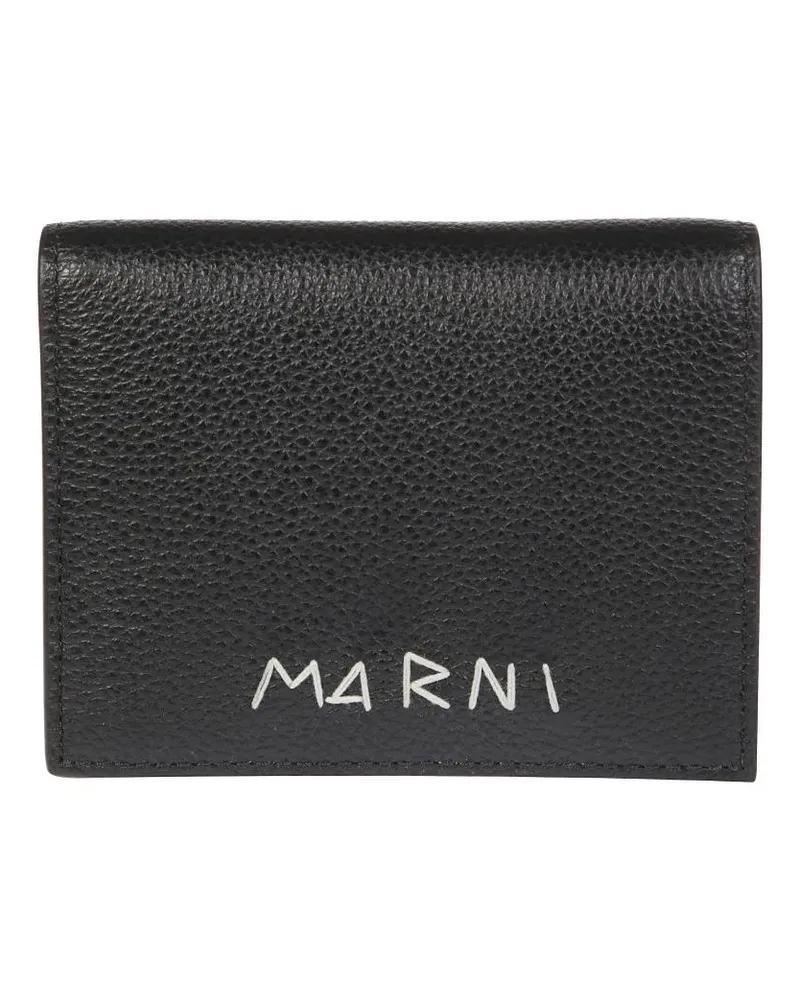 Marni Portemonnaies Textured Wallet With Logo Detail schwarz Schwarz