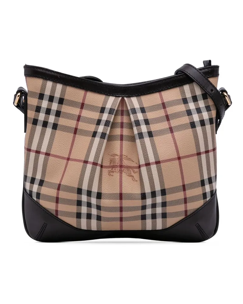 Burberry Hobo Bags Medium Haymarket Check Coated Canvas Hartham Cross braun Braun