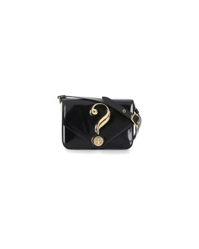 Moschino Shopper Black Polished Leather Shoulder Bag Schwarz