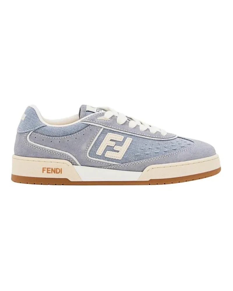 Fendi Low-Top Sneaker Denim And Leather Trainers With Embossed Logo blau Blau