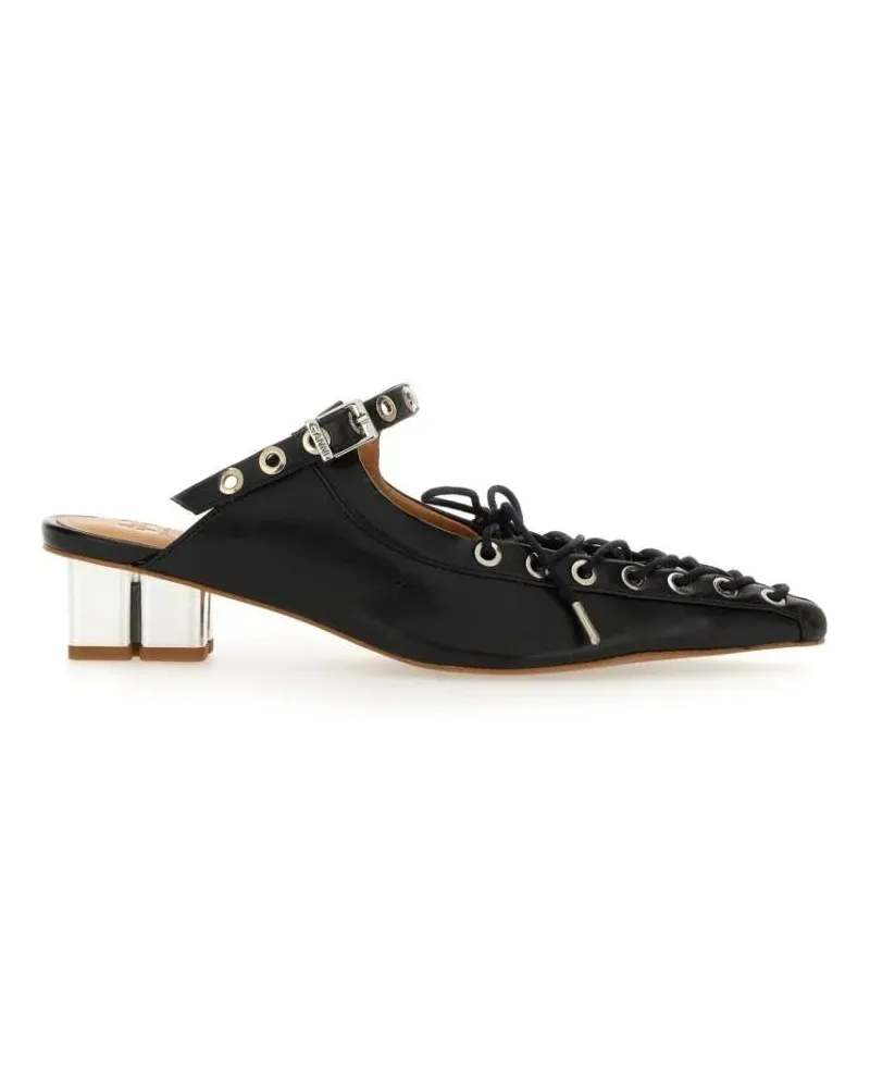 Ganni Slipper & Pantoletten Pointed Toe Lace-Up Mules schwarz Schwarz