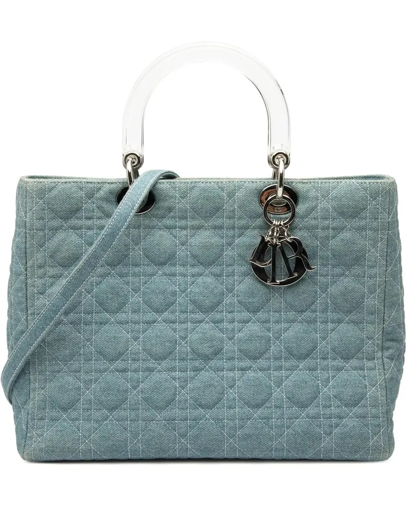 Dior Hobo Bags Large Denim Cannage Acrylic Handles Lady Dior blau Blau