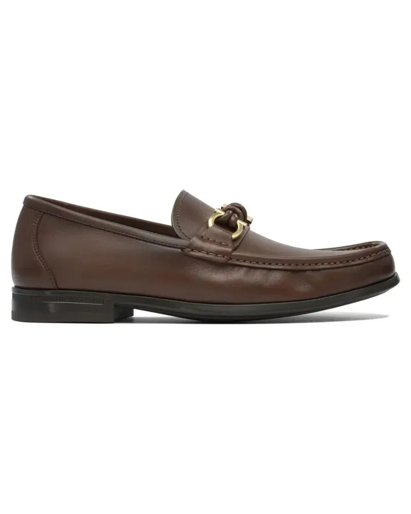 Ferragamo Loafer Brown Leather Loafers With Decorative Buckle braun Braun