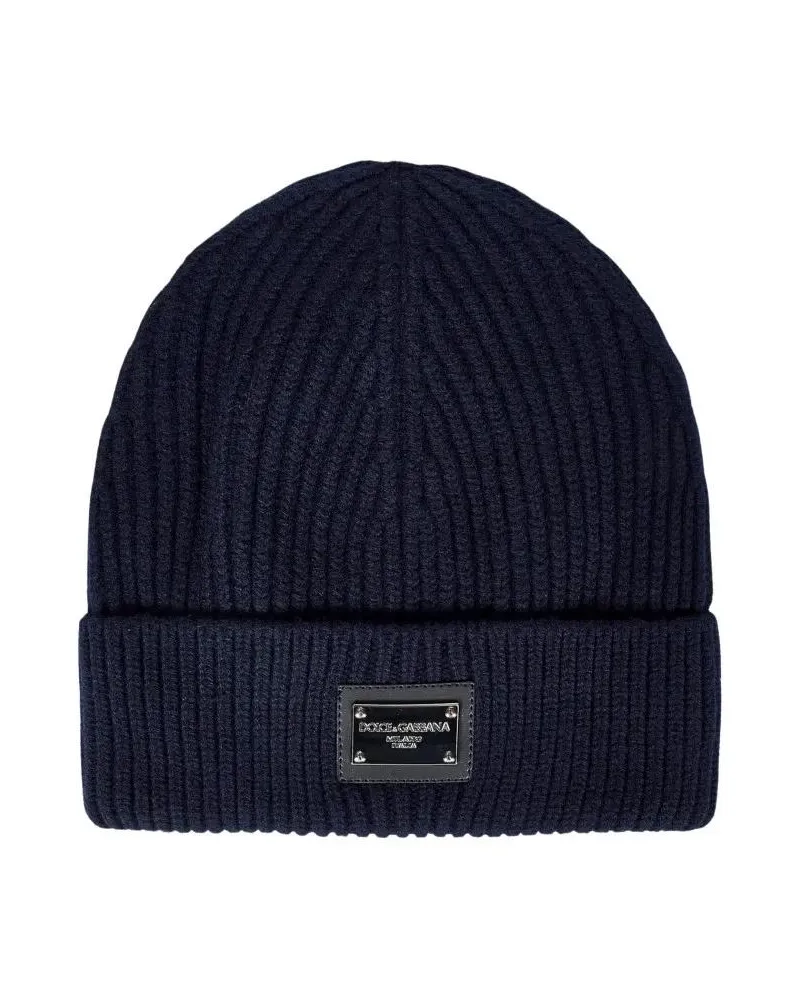 Dolce & Gabbana Caps & Mützen Ribbed Blue Beanie blau Blau