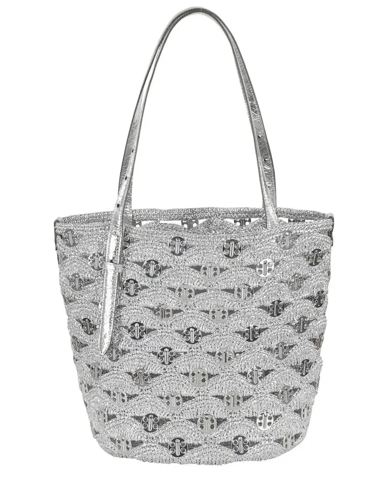 Rabanne Black Raffia Tote Bag With Logo Medallions