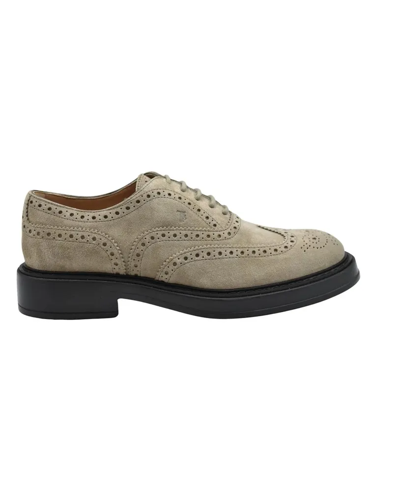 TOD'S Refined Laced Flat Shoes With Intricate Brogue Det beige Beige