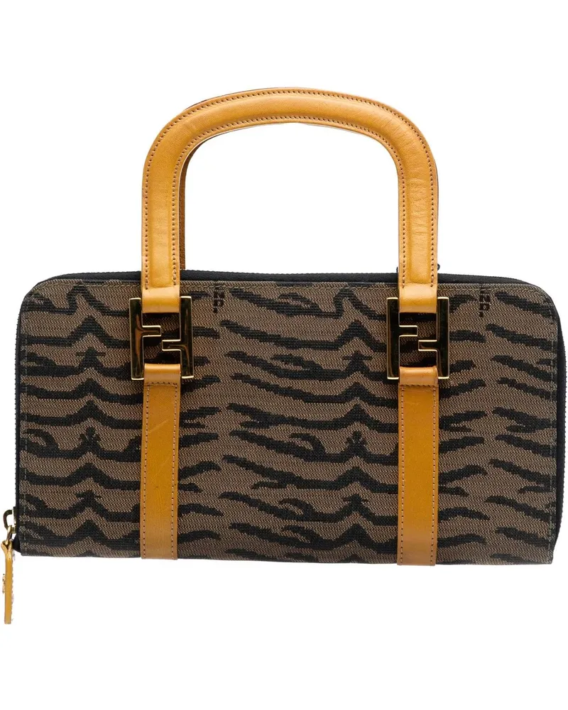 Fendi Crossbody Bags Zebra Print Canvas Twins Handbag braun Braun