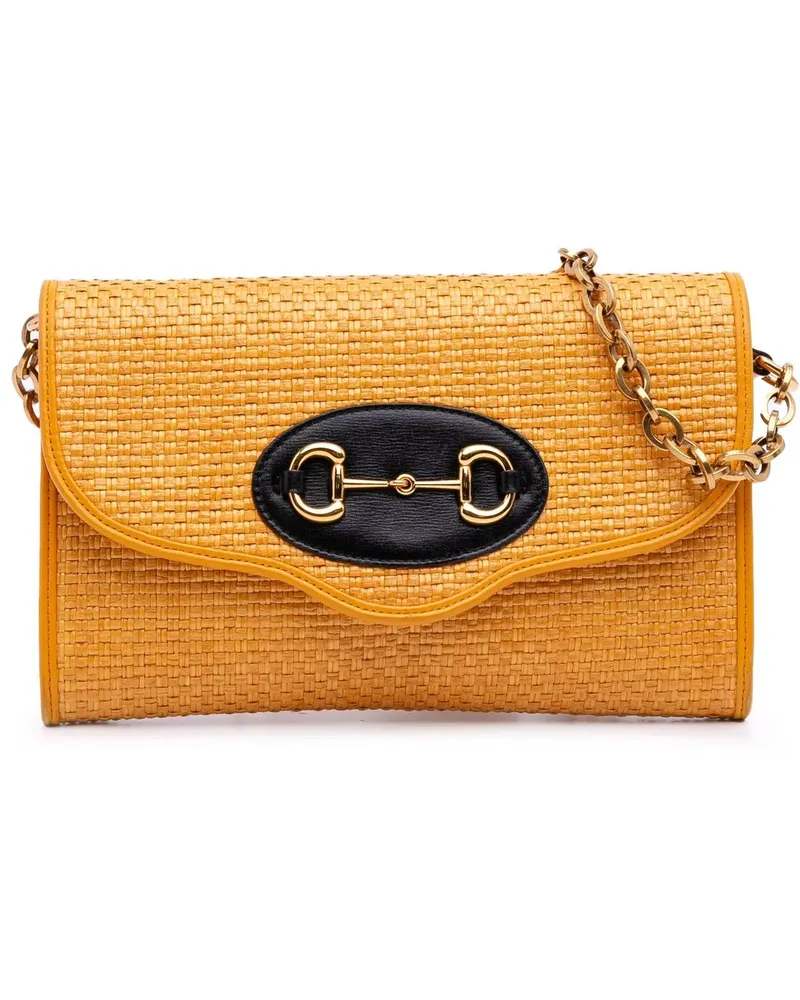 Gucci Hobo Bags Raffia Horsebit 1955 Chain Crossbody gelb Gelb