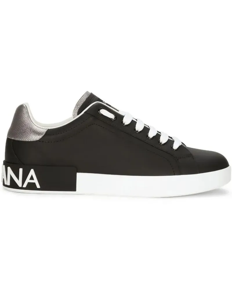 Dolce & Gabbana Low-Top Sneaker Laced Sneakers In Black Calfskin With Logo Patch schwarz Schwarz