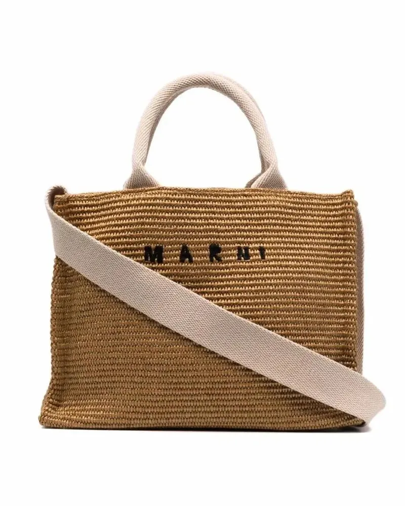 Marni Shopper & Totes Logo-Lettering Raffia Tote Bag braun Braun