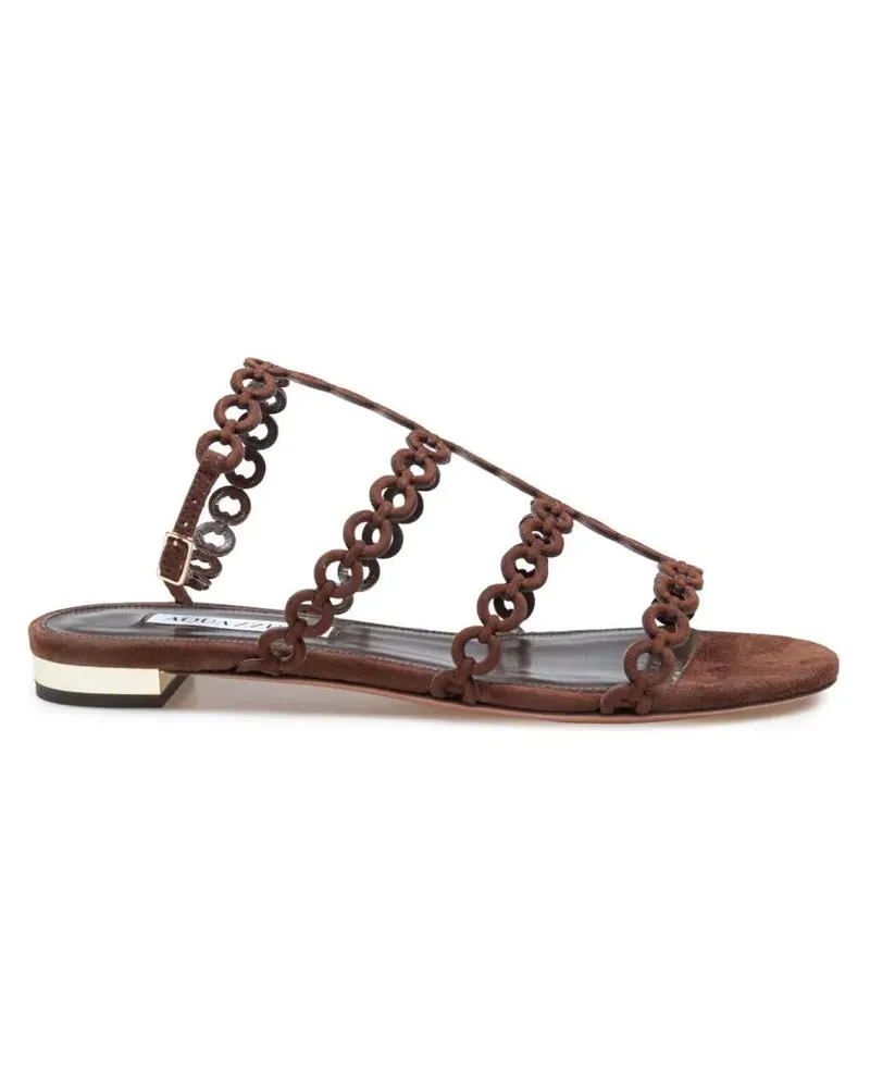 Aquazzura Sandalen Espresso Suede Flat Sandals With Chain Detail braun Braun