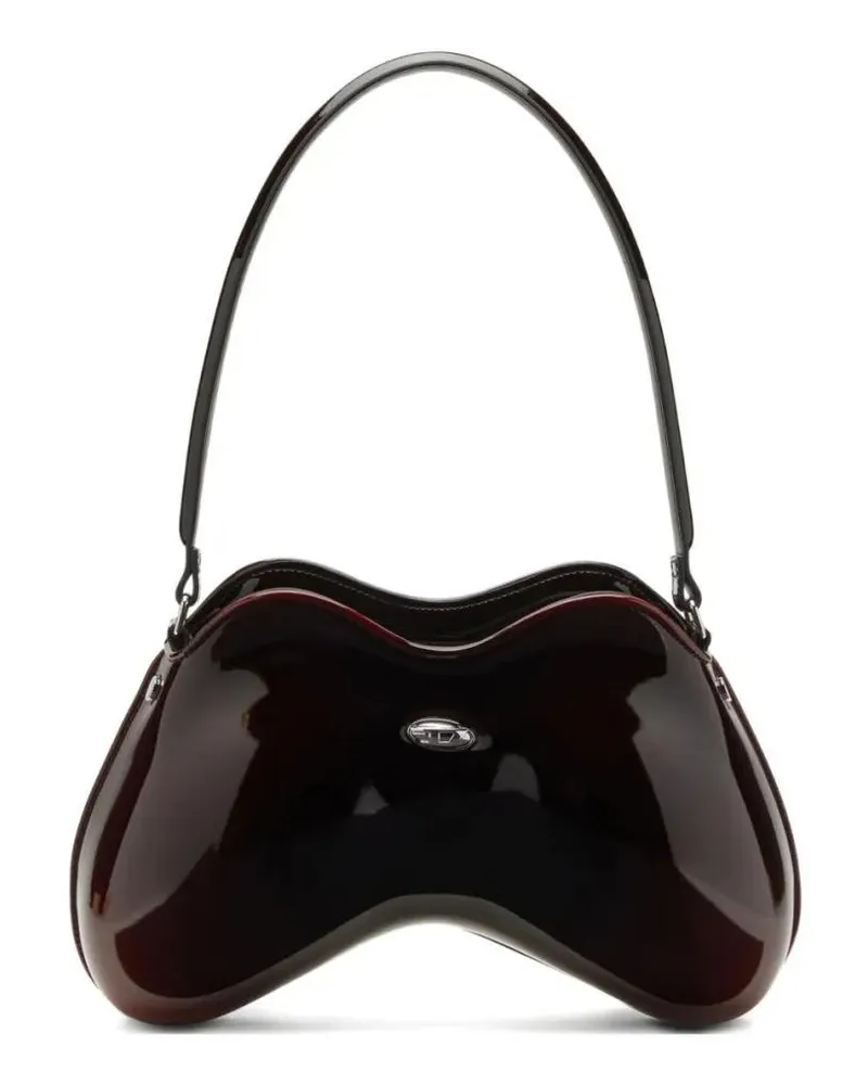 Diesel Hobo Bags Sculptural Bordeaux Shoulder Bag With Glossy Finis schwarz Schwarz