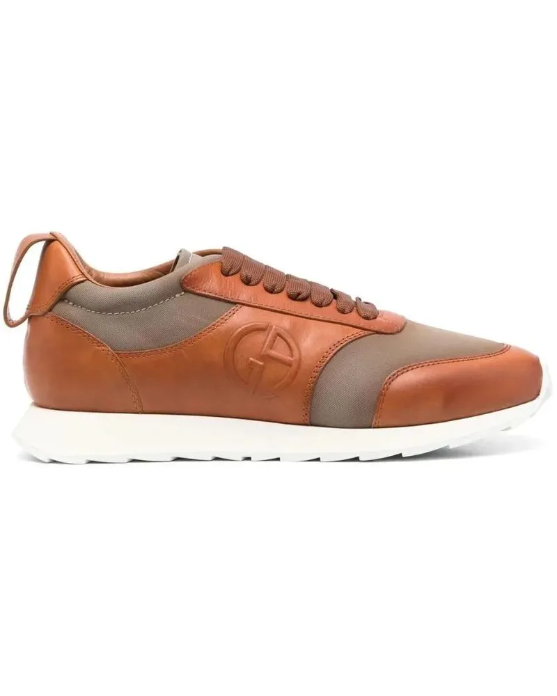 Giorgio Armani Low-Top Sneaker Grey Cow Leather Trainers With Padded Collar braun Braun