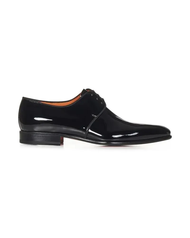 Santoni Black Patent Leather Derby Shoes schwarz Schwarz