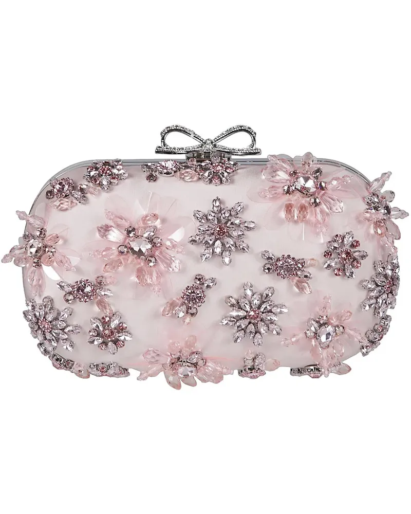 Self-Portrait Crossbody Bags Satin Floral Crystal Clutch Bag Pink & Purple rosa Gold