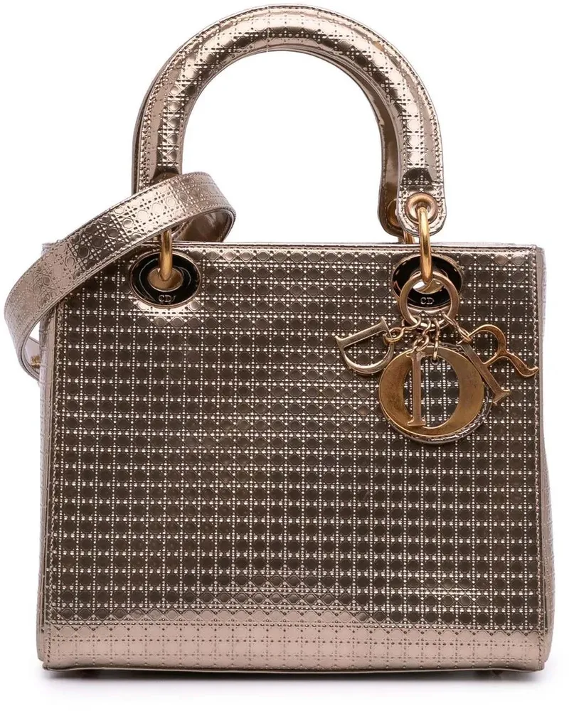 Dior Hobo Bags Medium Metallic Patent Microcannage Lady Dior goldfarben Gold