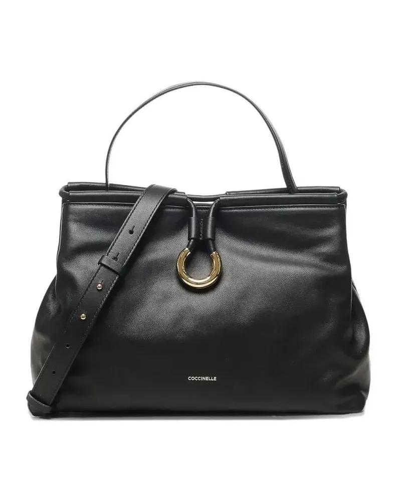 Coccinelle Hobo Bags Structured Calfskin Shoulder Bag With Gold-Tone Cl schwarz Schwarz