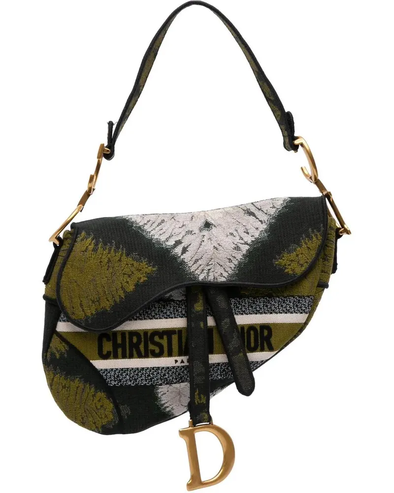 Dior Hobo Bags Canvas Embroidered Tie Dye Saddle Bag grün Grün
