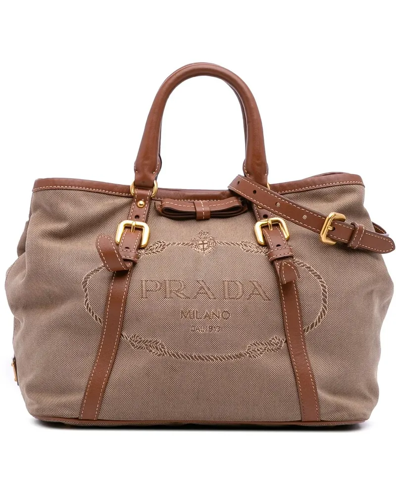 Prada Hobo Bags Canvas Canapa Logo Satchel braun Braun