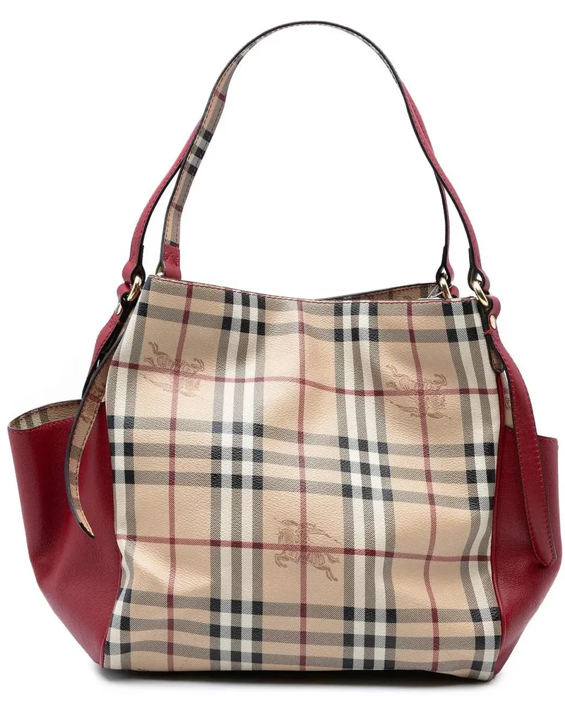 Burberry Shopper Small Leather Trimmed Haymarket Check Coated Canva braun Braun
