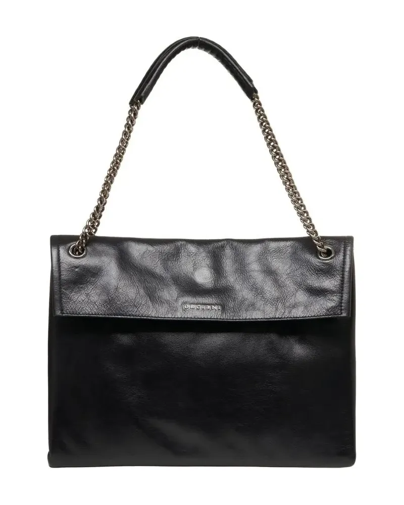 Orciani Hobo Bags Polished Black Smooth Leather Shoulder Bag With Ch schwarz Schwarz