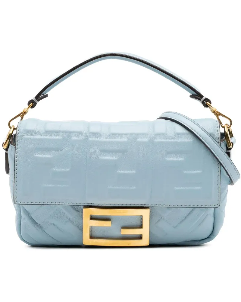 Fendi Hobo Bags Mini Zucca Embossed Leather Baguette Satchel blau Blau